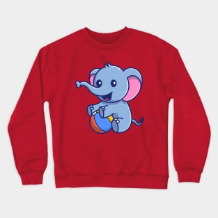 Cute Elephant Playing Ball Cartoon Crewneck Sweatshirt